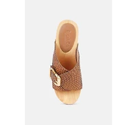 Yoruba Womens Braided Leather Buckled Slide Sandals