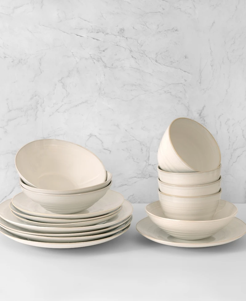 Euro Ceramica Neree 16 Pc. Double Bowl Dinnerware Set, Service for 4
