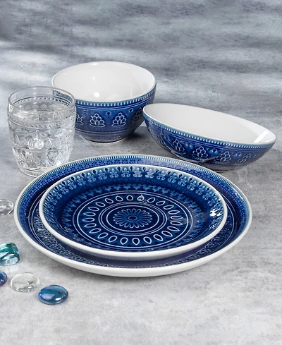 Euro Ceramica Fez 16 Pc. Double Bowl Dinnerware Set, Service for 4