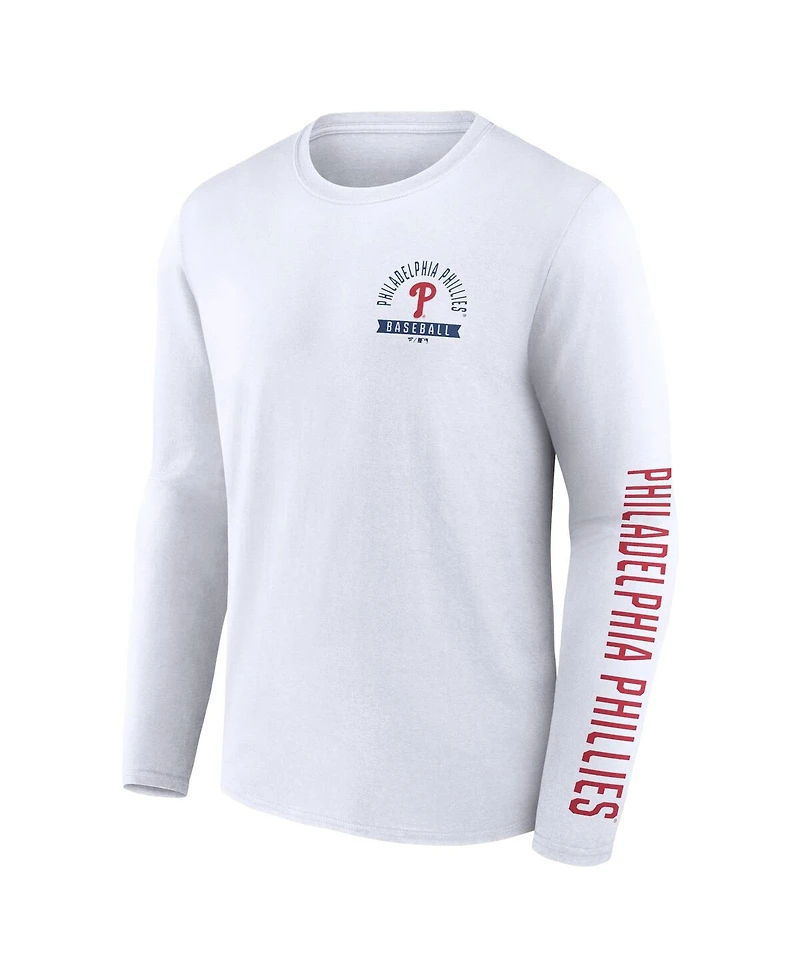 Men's Fanatics White Philadelphia Phillies Press Box Long Sleeve T-shirt