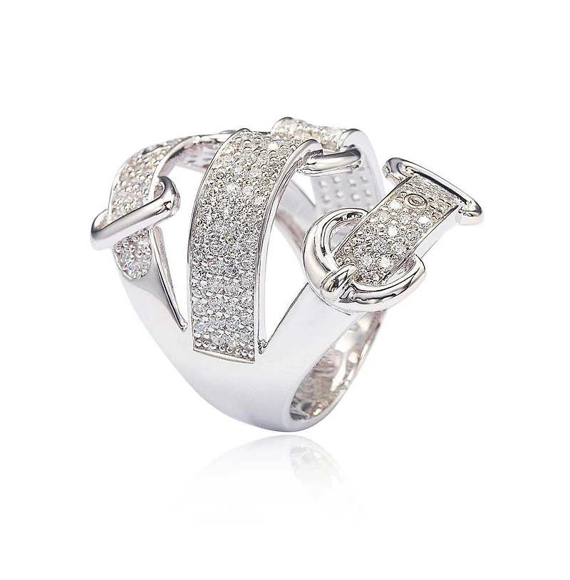 Suzy Levian Sterling Silver Cubic Zirconia Triple Buckle Ring