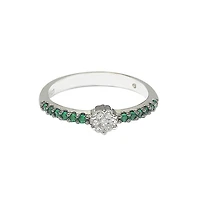 Suzy Levian Sterling Silver Cubic Zirconia Petite Flower Pave Solitaire Band Ring