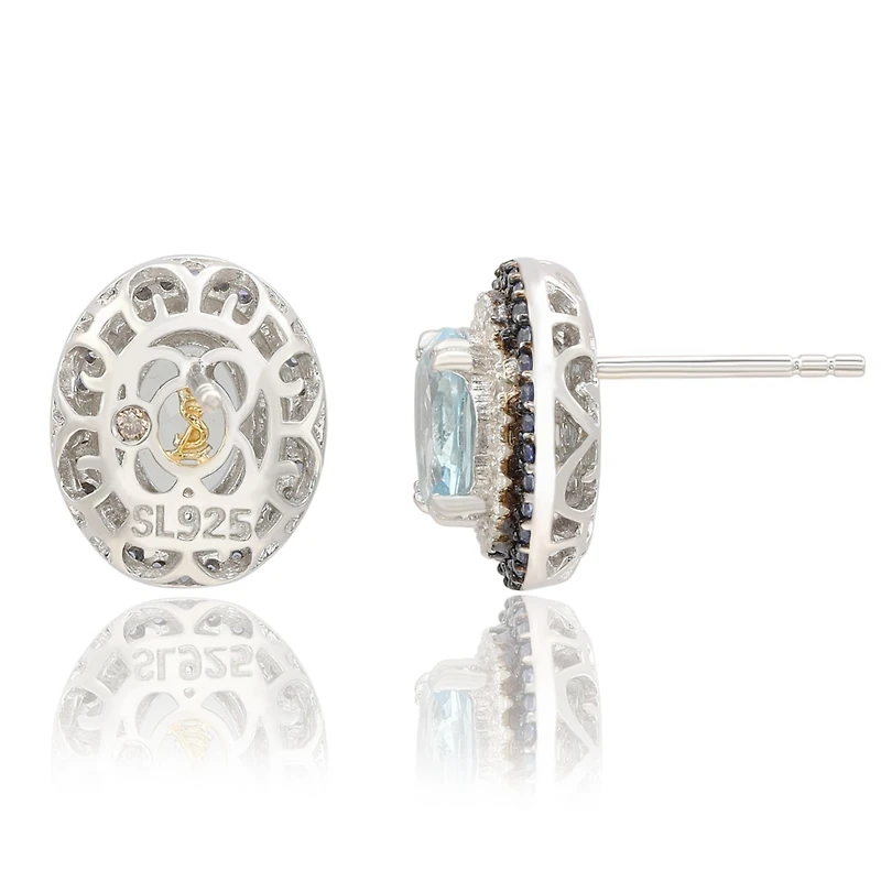Suzy Levian Sterling Silver Sapphire Flower Earrings