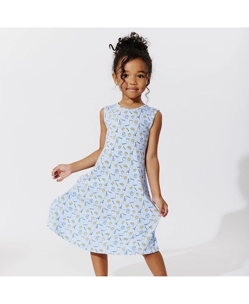 Bellabu Bear Toddler| Child Girls Blue Milk & Cookies Dress