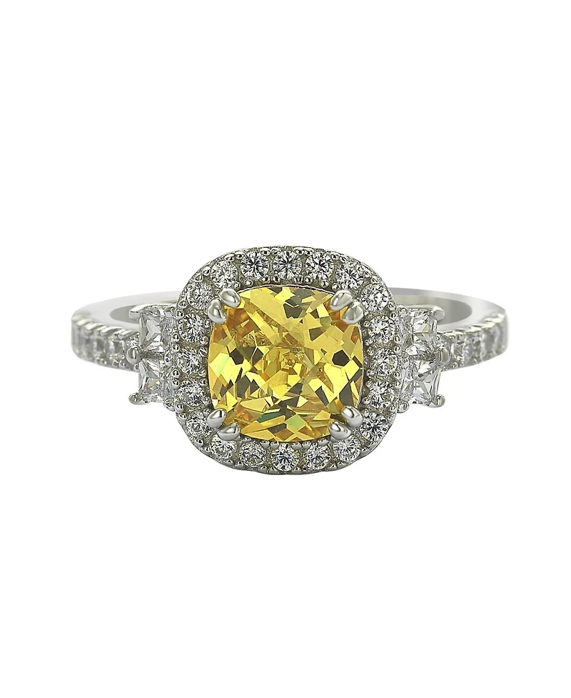 Suzy Levian Sterling Silver Yellow & White Cubic Zirconia Engagement Ring