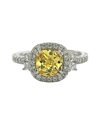 Suzy Levian Sterling Silver Yellow & White Cubic Zirconia Engagement Ring