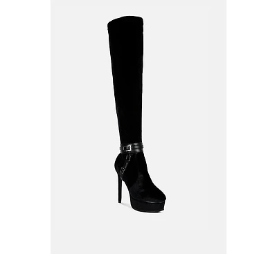 Bison Womens High Platform Heeled Long Boots