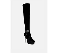 Bison Womens High Platform Heeled Long Boots