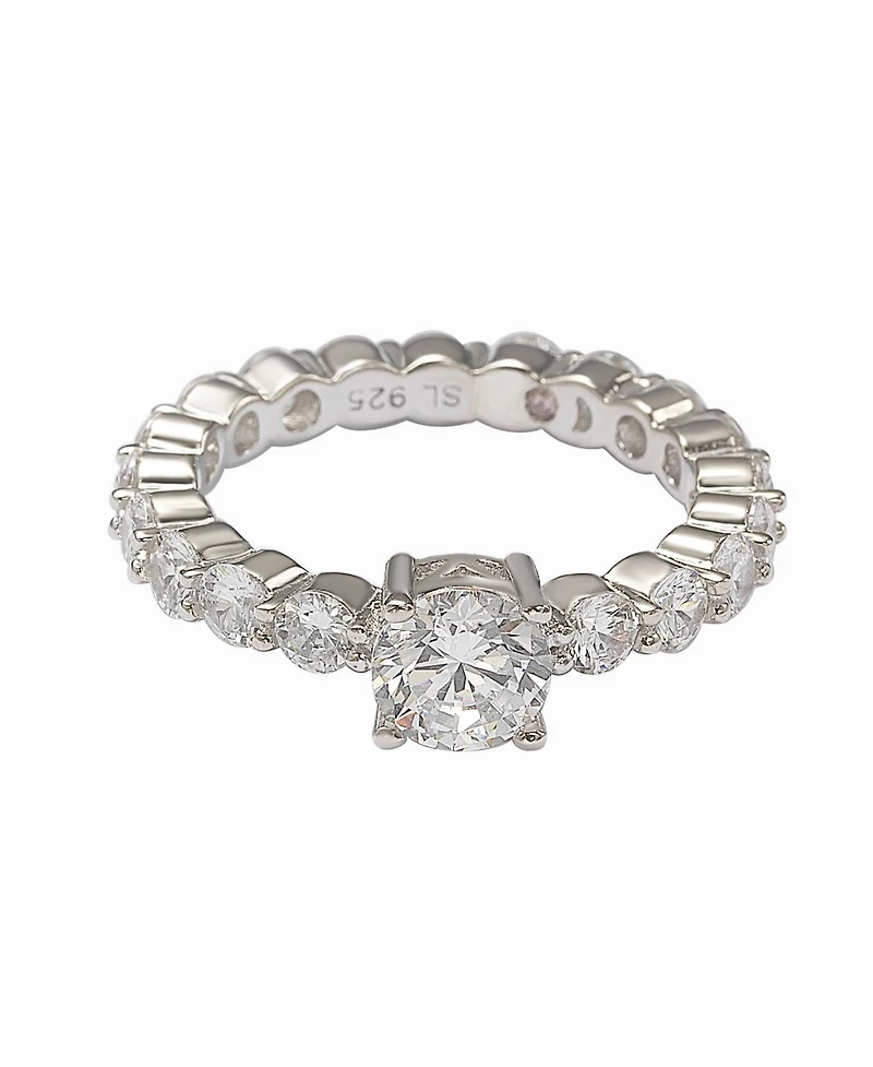 Suzy Levian Sterling Silver Round Cut Cubic Zirconia Bridal Eternity Band Ring