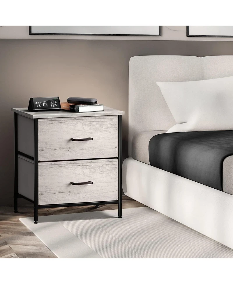 Sorbus Nightstand with 2 Drawers - Steel Frame, Wood Top & Easy Pull Fabric Bins Great for Home, Bedroom, Office College Dorm