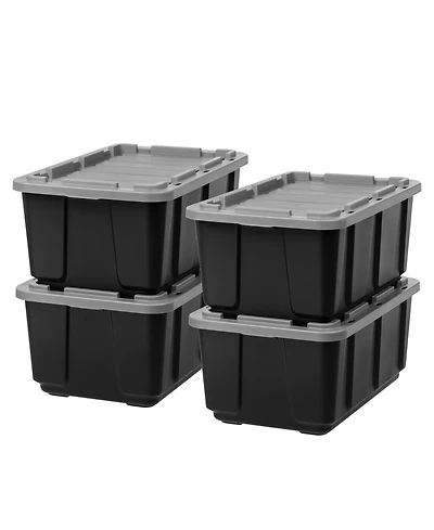 Iris 27Gal/108Qt 4 Pack Large Heavy-Duty Storage Plastic Bin Tote Container with Durable Lid, Black/Gray
