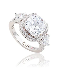 Suzy Levian Sterling Silver Cushion Cut White Cubic Zirconia Halo Bridal Ring