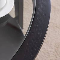 Streamdale Round glass top solid wood storage coffee table, black