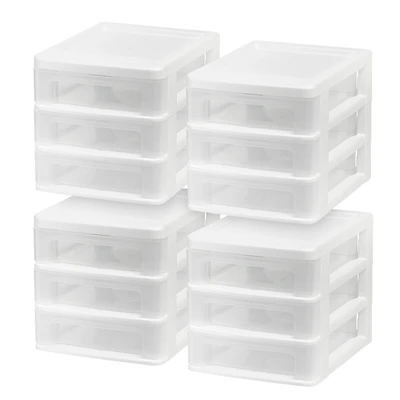 Iris 4 Pack Small 3-Drawer Desktop Organizer for Office, Files & Supplies, White