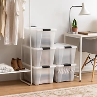 Iris 6 Pack 40qt Plastic Storage Bin with Lid and Secure Latching Buckles, Pearl