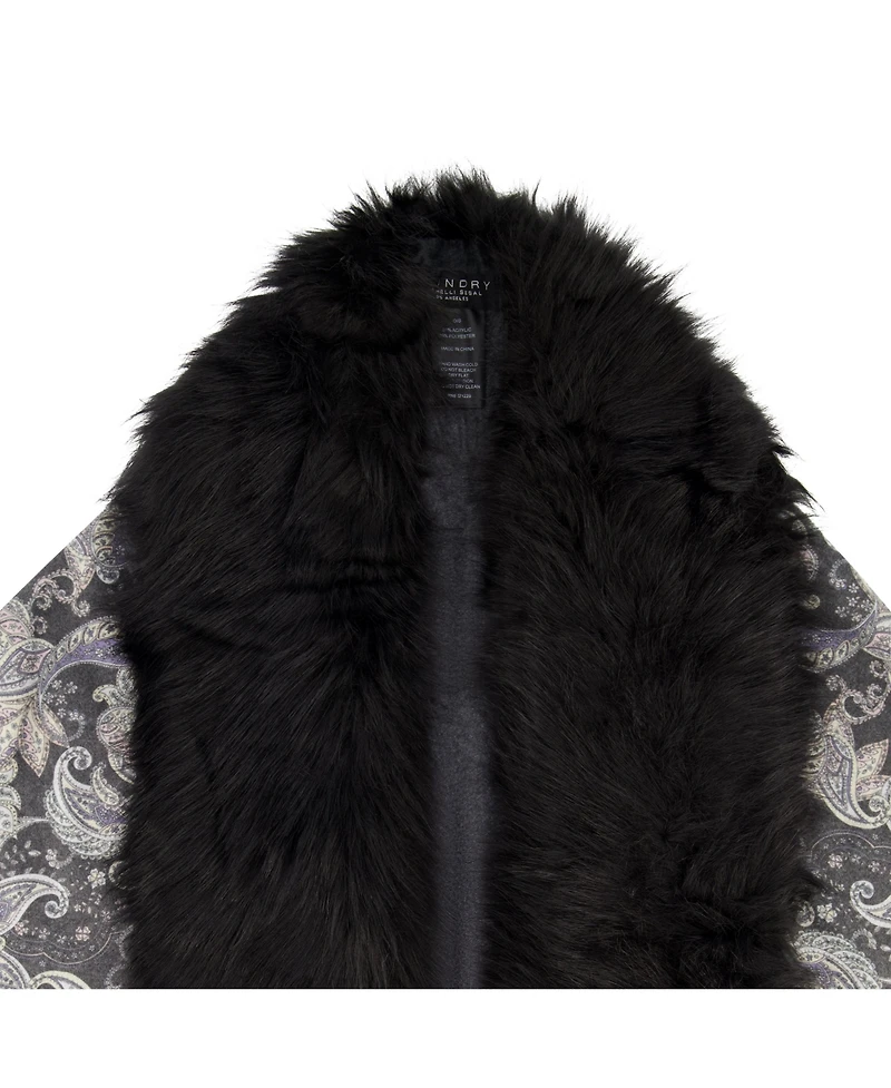 Laundry by Shelli Segal Women's Printed Wrap with Faux Fur Collar