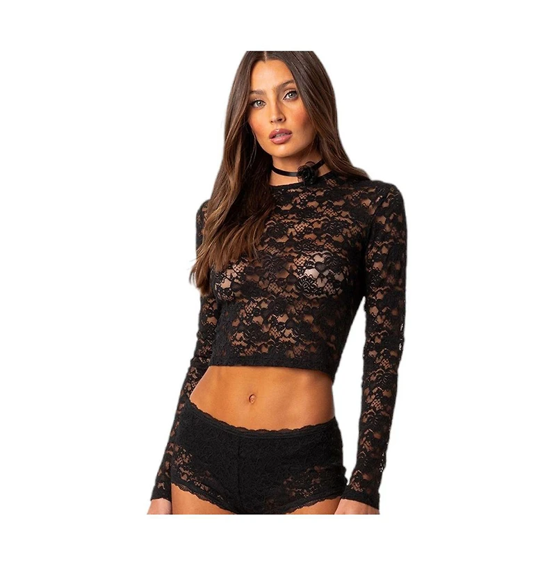 Edikted Women's Estella sheer lace top