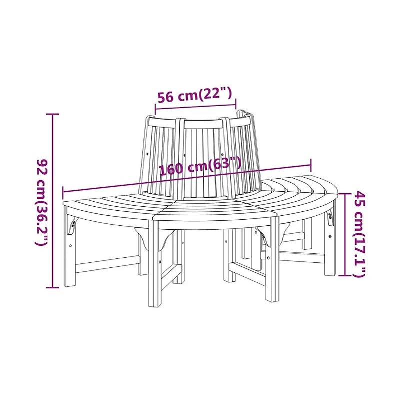 vidaXL Half Round Tree Bench 63" Solid Wood Eucalyptus