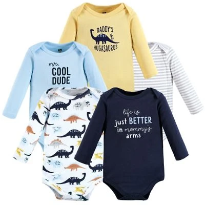 Hudson Baby Baby Boys Hudson Soft Cotton Long Sleeve Bodysuit Bundle 5 Count