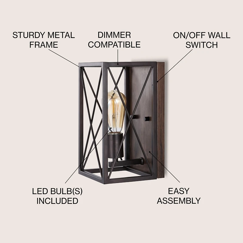 Jonathan Y Norris X Frame Farmhouse Rustic Iron Led Sconce