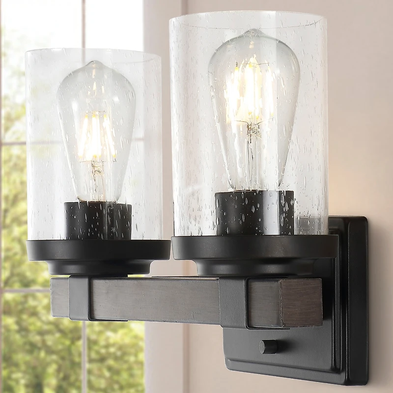 Jonathan Y Bungalow Iron/Seeded Glass Rustic Farmhouse Led Vanity Light
