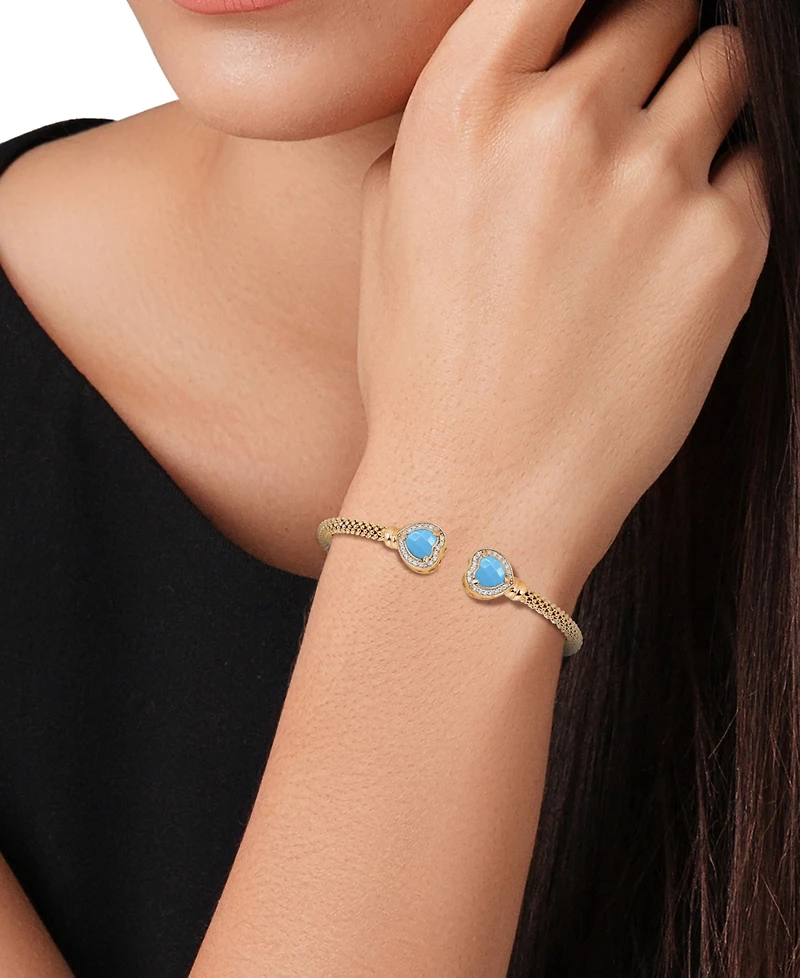 Lapis & White Topaz (1/3 ct. t.w.) Heart Halo Cuff Bracelet 14k Gold-Plated Sterling Silver (Also available Onyx, Amethyst, Swiss Blue or