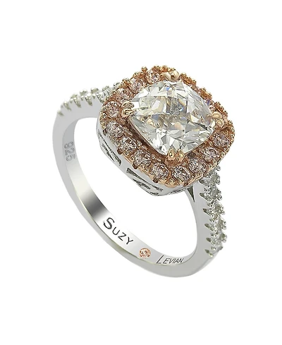 Suzy Levian Sterling Silver White & Pink Cubic Zirconia Engagement Ring
