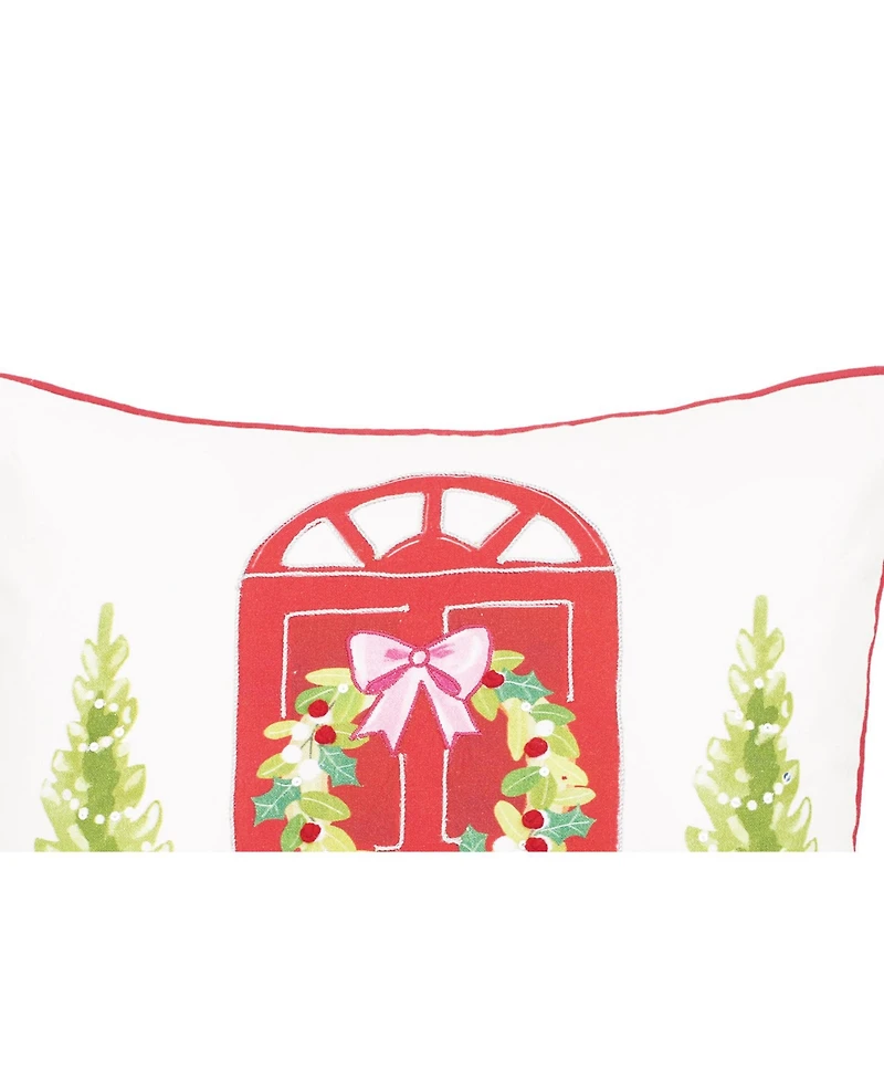 Door Wreath Printed & Embellished Throw Pillow