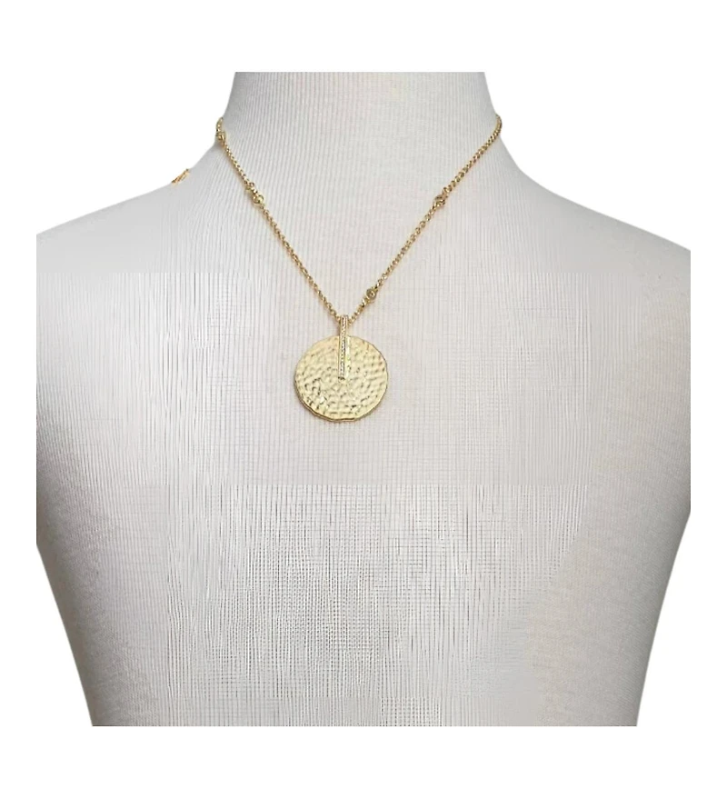 Satin Disc with Cubic Zirconia Accent Bale Pendant Necklace