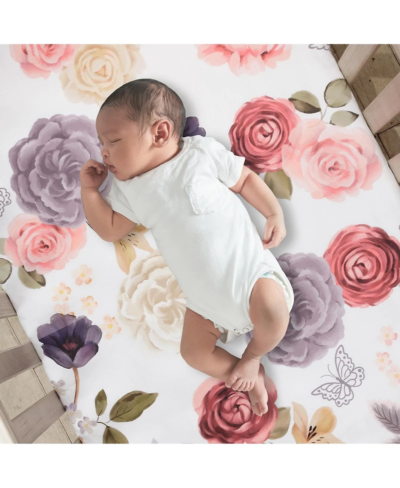 Lambs & Ivy Secret Garden Floral Cotton Baby Fitted Crib Sheet - White