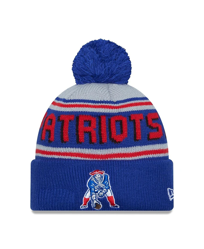 Men's New Era Royal New England Patriots Throwback Main Cuffed Knit Hat with Pom