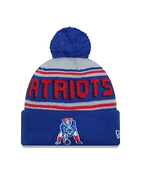 Men's New Era Royal New England Patriots Throwback Main Cuffed Knit Hat with Pom