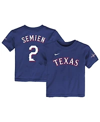 Toddler Boys and Girls Nike Marcus Semien Royal Texas Rangers 2023 World Series Champions Name and Number T-shirt