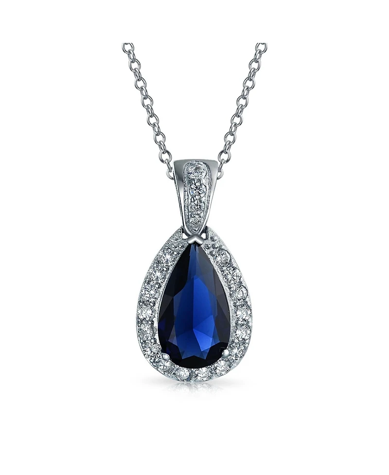 Bling Jewelry Classic Fashion Pear Shape Solitaire Teardrop Halo Cz Cubic Zirconia Pendant Necklace Matching Drop Earrings Jewelry Set Silver Plated