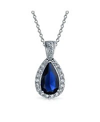 Bling Jewelry Classic Fashion Pear Shape Solitaire Teardrop Halo Cz Cubic Zirconia Pendant Necklace Matching Drop Earrings Jewelry Set Silver Plated