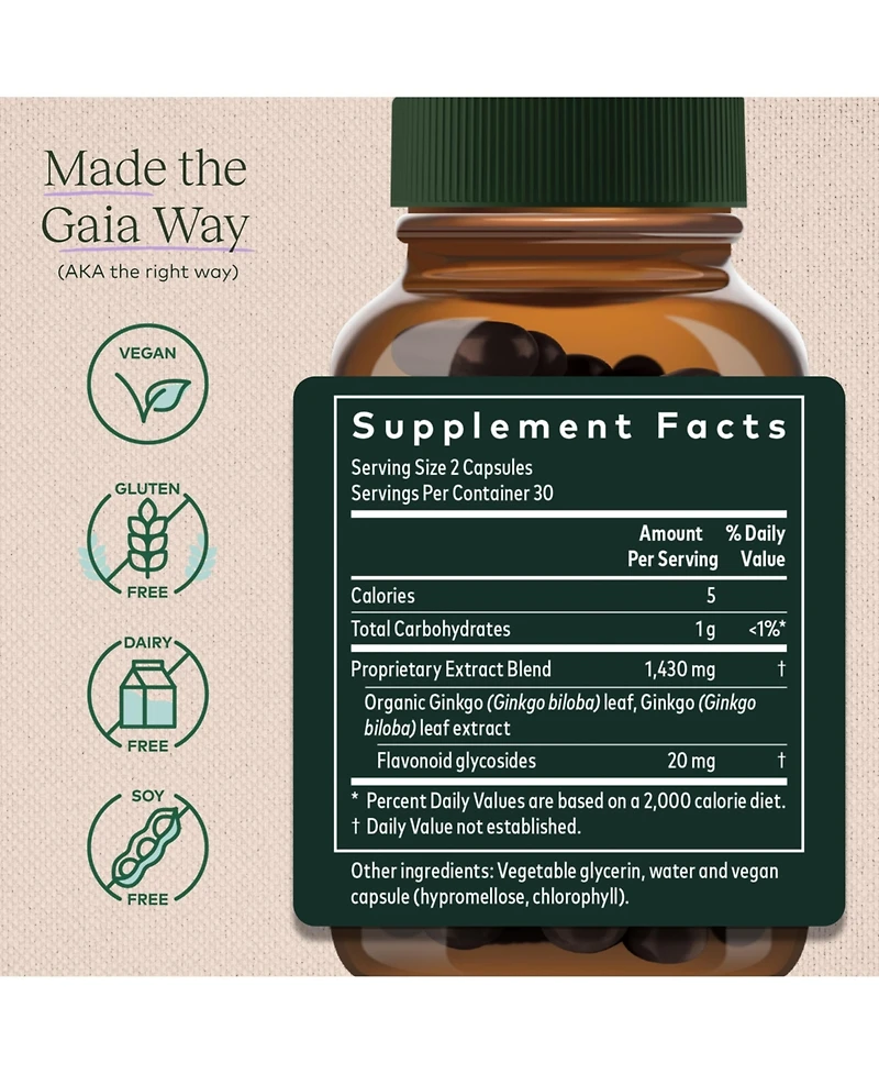 Gaia Herbs Ginkgo Leaf - Traditionally Used to Support Healthy Circulation and Brain Function - Organic, Herbal Supplement