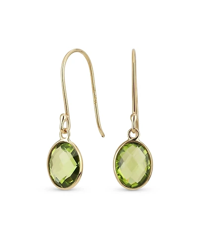 Bling Jewelry Classic Elegant 10K Gold Faceted Briolette Bezel Set Oval Olive Green Natural Peridot Dangle Drop Earrings For Women Wire Fish Hook