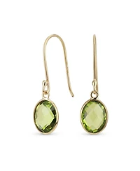 Bling Jewelry Classic Elegant 10K Gold Faceted Briolette Bezel Set Oval Olive Green Natural Peridot Dangle Drop Earrings For Women Wire Fish Hook