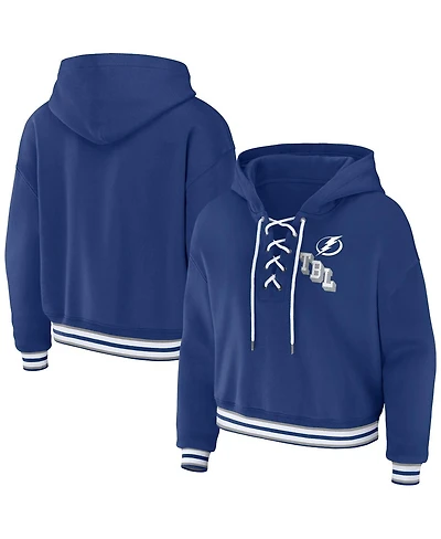 Women's Wear by Erin Andrews Blue Tampa Bay Lightning Lace-Up Pullover Hoodie