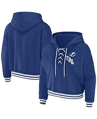 Women's Wear by Erin Andrews Blue Tampa Bay Lightning Lace-Up Pullover Hoodie