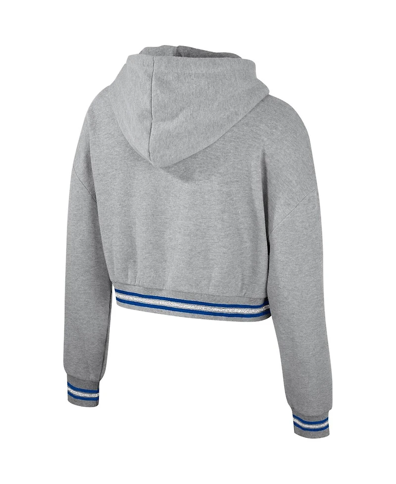 Women's The Wild Collective Heather Gray Distressed Kentucky Wildcats Cropped Shimmer Pullover Hoodie