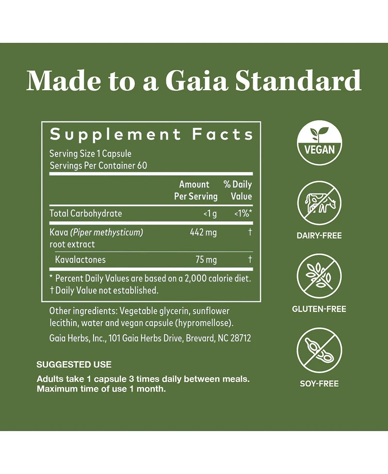 Gaia Herbs Kava Root - Helps Sustain a Sense of Natural Calm and Relaxation During Times of Stress - Made With Noble Kava Cultivars