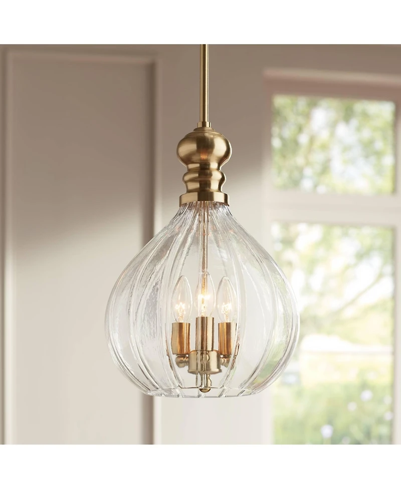 Houten Soft Gold Metal Mini Cluster Pendant Chandelier 11 1/2" Wide Modern Clear Glass Shade 3-Light Fixture for Dining Room House Foyer Entryway