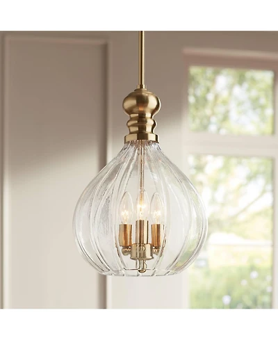 Houten Soft Gold Metal Mini Cluster Pendant Chandelier 11 1/2" Wide Modern Clear Glass Shade 3-Light Fixture for Dining Room House Foyer Entryway