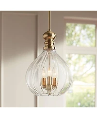 Houten Soft Gold Metal Mini Cluster Pendant Chandelier 11 1/2" Wide Modern Clear Glass Shade 3-Light Fixture for Dining Room House Foyer Entryway