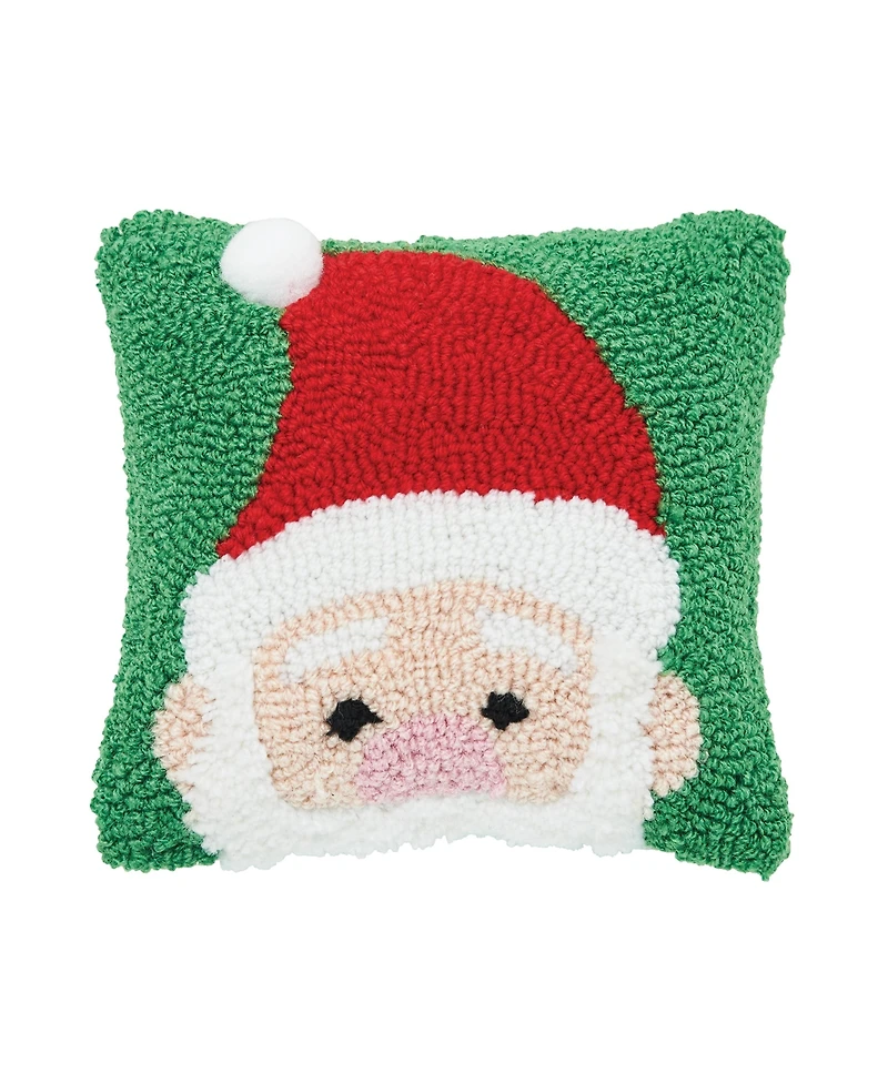 C&F Home 8" x 8" Christmas Peek-a-Boo Santa on Green Background Petite Accent Hooked Throw Pillow