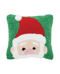 C&F Home 8" x 8" Christmas Peek-a-Boo Santa on Green Background Petite Accent Hooked Throw Pillow