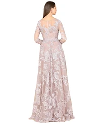 Women's Long Sleeve, Illusion Neck Gown