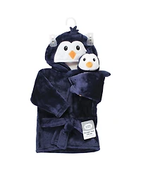 Luvable Friends Baby Boys Plush Bathrobe and Toy Set Penguin, 0-9 Months