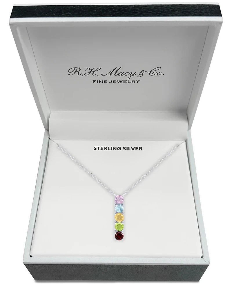 Multi-Gemstone Linear 18" Pendant Necklace (1-1/4 ct. t.w.) in Sterling Silver